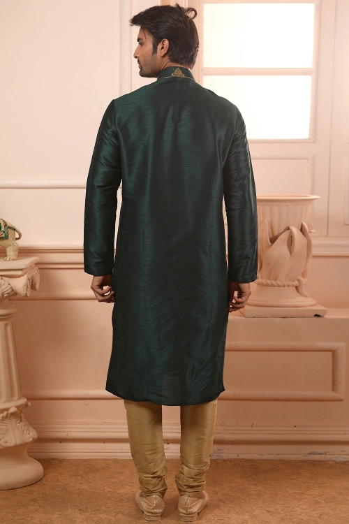 Green Banarasi Art Silk Kurta Pajama with Handwork