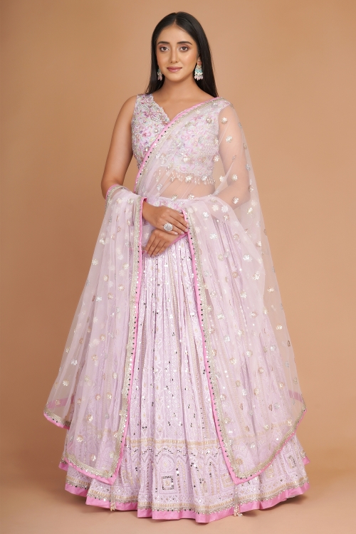 Lilac Purple Sequin Embroidered Lehenga in Georgette