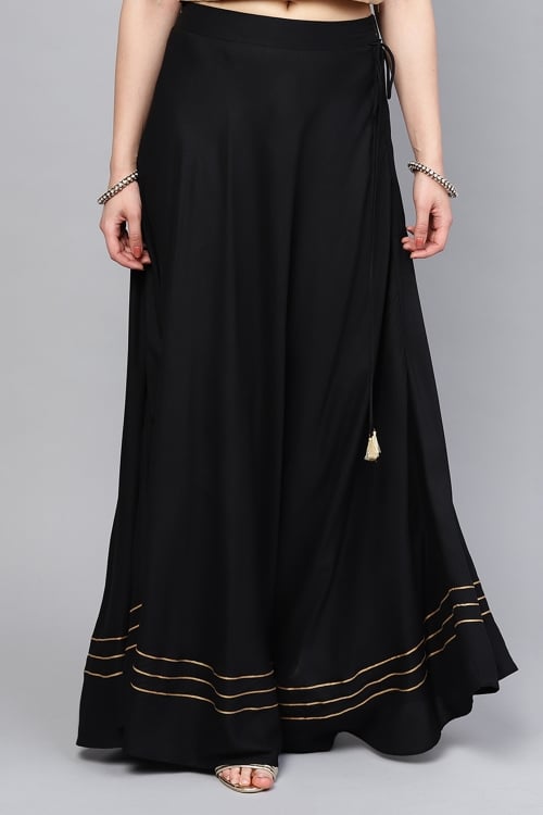 Black Rayon Long Skirt with Gota Patti Lace
