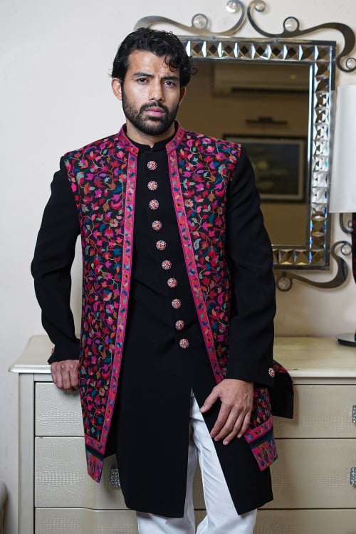 Black Imported Sherwani with Jacket