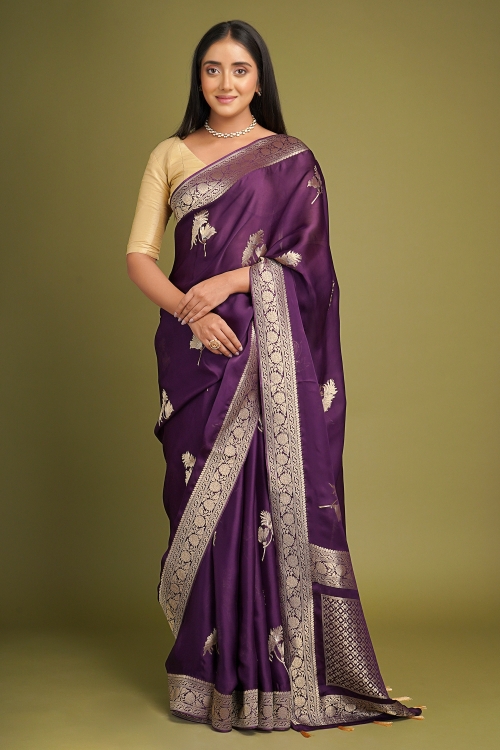 Dark Violet Purple Traditional Saree In Art Silk with Woven Butta