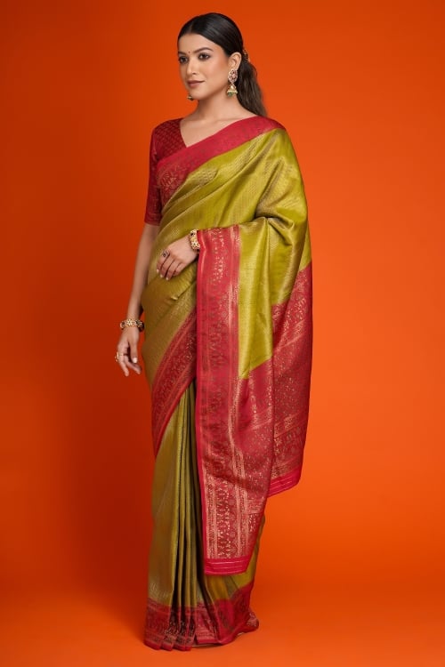 Olive Green Art Silk All Over Woven Saree