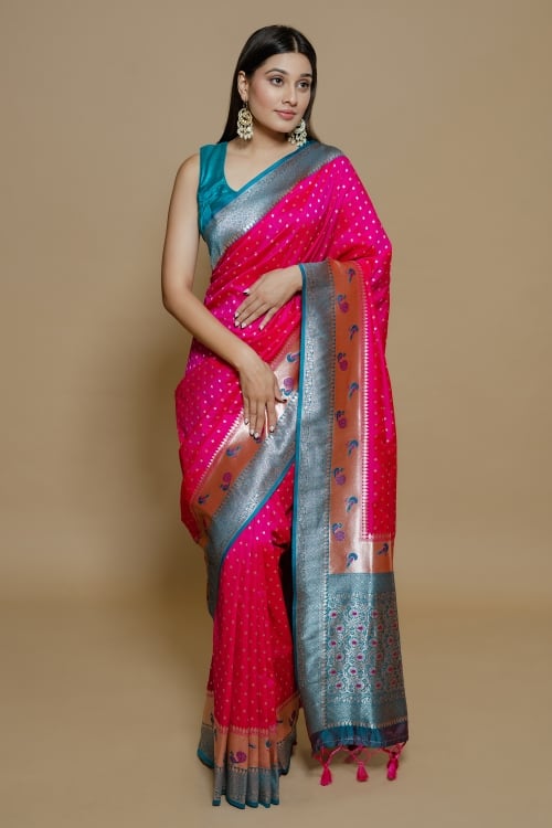 Rani Pink Art Silk Paithani Woven Saree