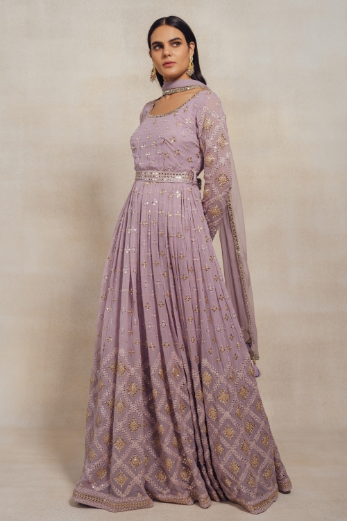 Light Purple Georgette Embroidered Anarkali Suit