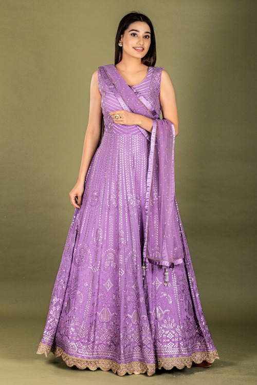 Lavender Purple Georgette Embroidered Anarkali Suit