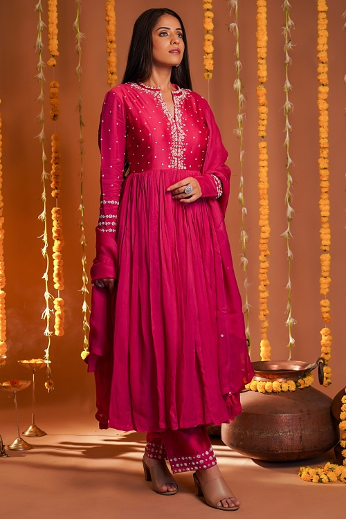 Pink Georgette Anarkali Suit with Mirror Work