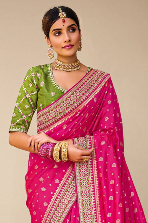 Rani Pink Banarasi Silk Traditional Woven Saree