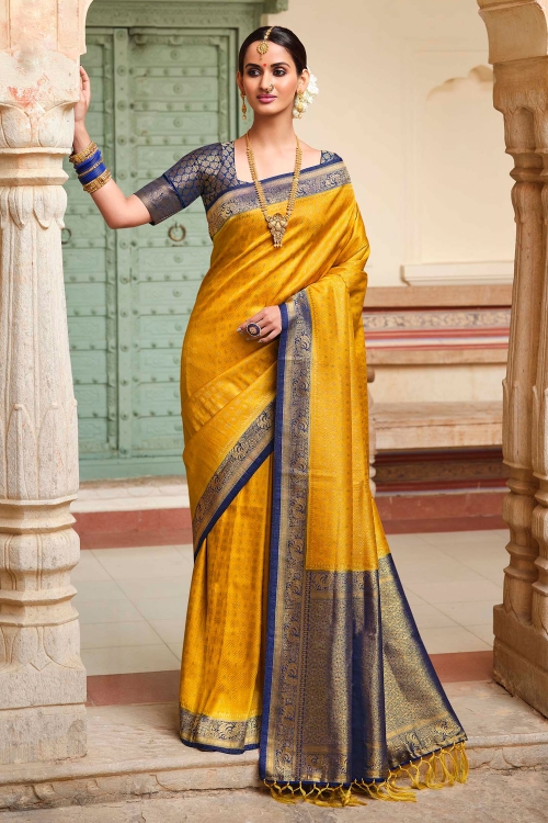 Yellow Kanchipuram Art Silk Saree with Weaving