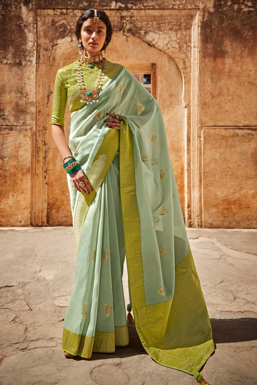 Mint Green Silk Saree with Weaving