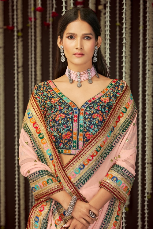 India Designer Women's Sequin Embroidered Silk Saree