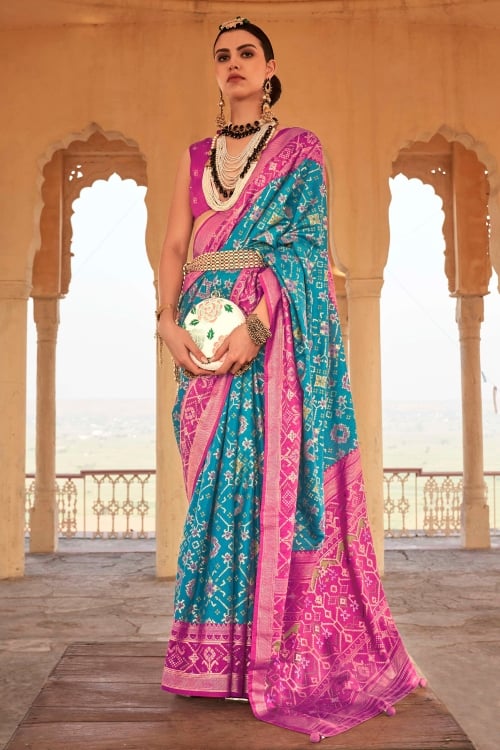 Foil Printed Saree in Art Silk with Contrast Border and Pallu
