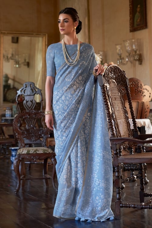 Printed Saree in Linen Cotton