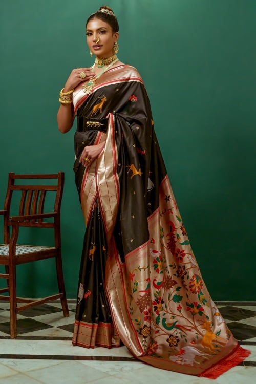 Traditional Paithani Woven Saree in Art Silk with Tassels On Pallu