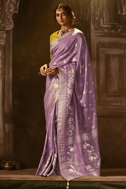 Lavender Purple Silk Traditional Woven Saree