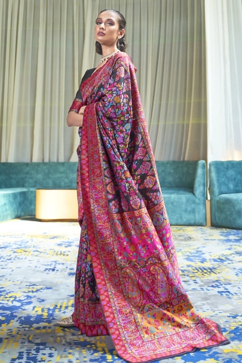 Multi Colored All Over Woven Saree in Art Silk with Floral and Paisley Motifs