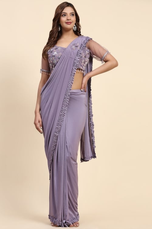 Light Purple Imported Patch Work and Frill Border Saree