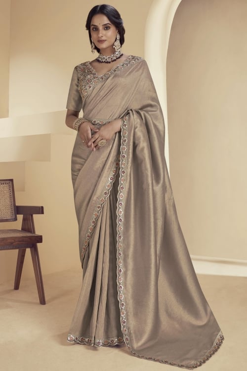 Art Silk Plain Saree with Sequin Embroidery
