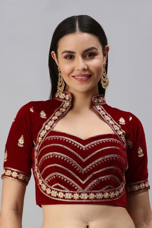 Maroon Velvet Blouse with Embroidery