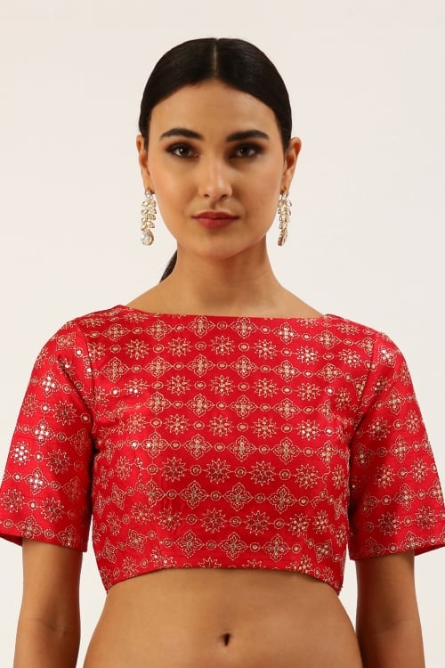 Red Sequins Blouse in Silk
