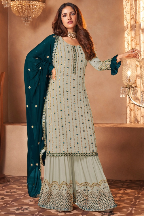 Georgette Embroidered Sharara Suit