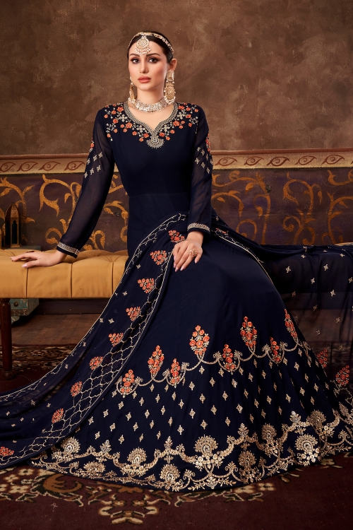 Blue Georgette Anarkali Suit with Embroidery