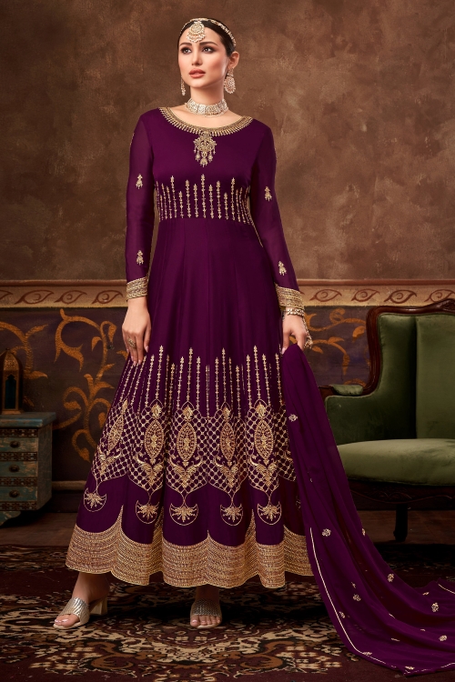 Purple Georgette Embroidered Suit