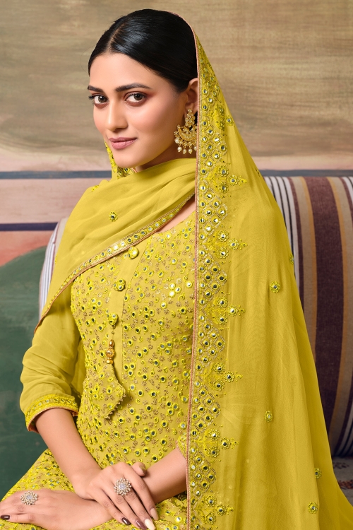 Light Green Georgette Applique Worked Sharara Suit
