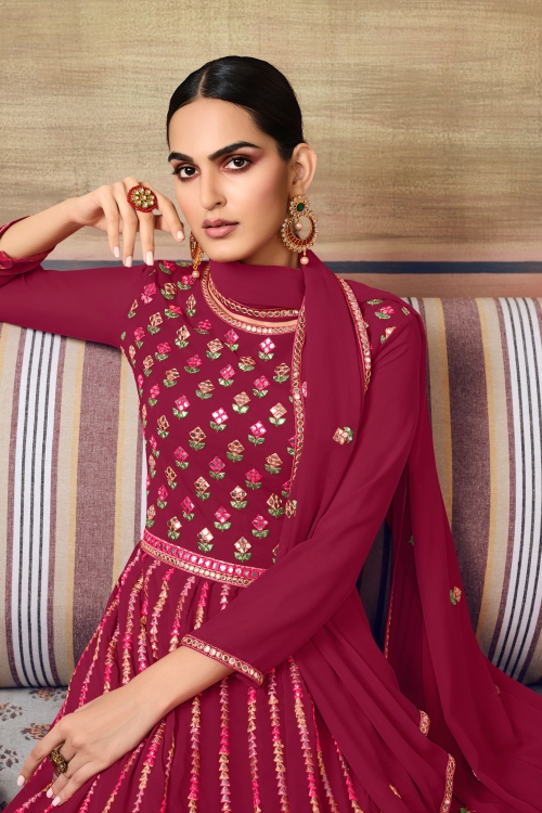 Rani Pink Georgette Applique Worked Sharara Suit