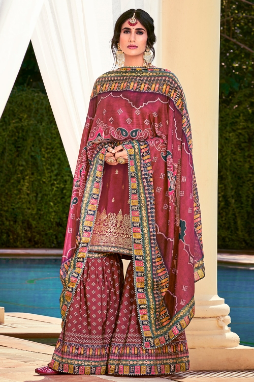 Maroon Art Silk Sharara Suit