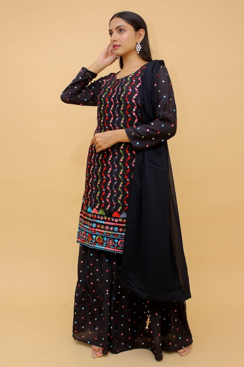 Navy Blue Art Silk Embroidered Suit