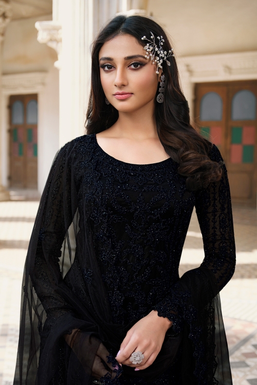 Black Net Suit with Embroidery