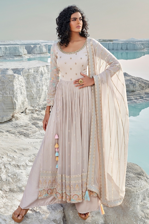 Light Pink Georgette Palazzo Suit with Sequins Work
