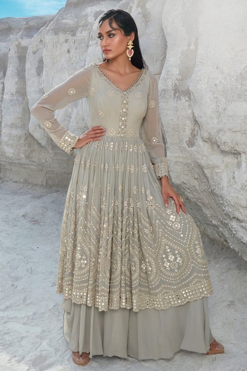 Light Grey Georgette Palazzo Suit