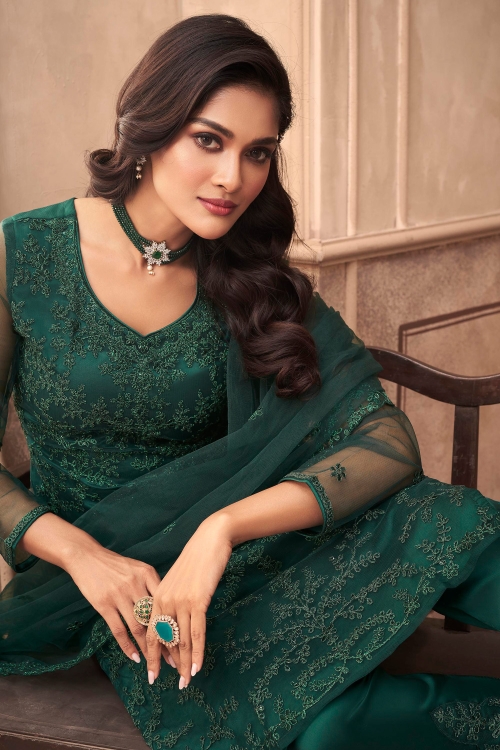 Green Net Embroidered Suit