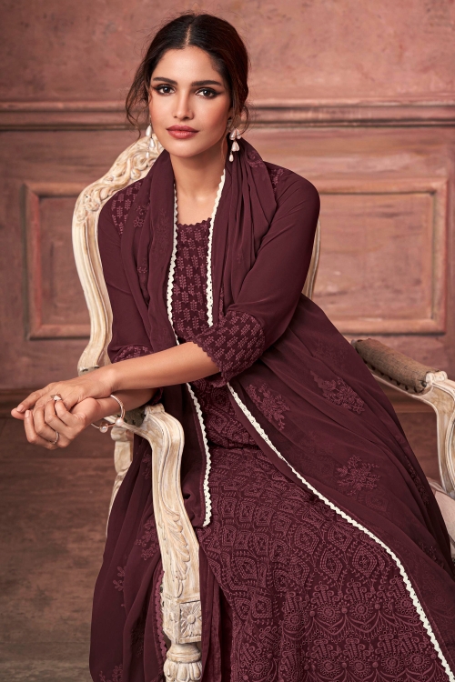 Purple Georgette Lucknowi Worked Palazzo Suit