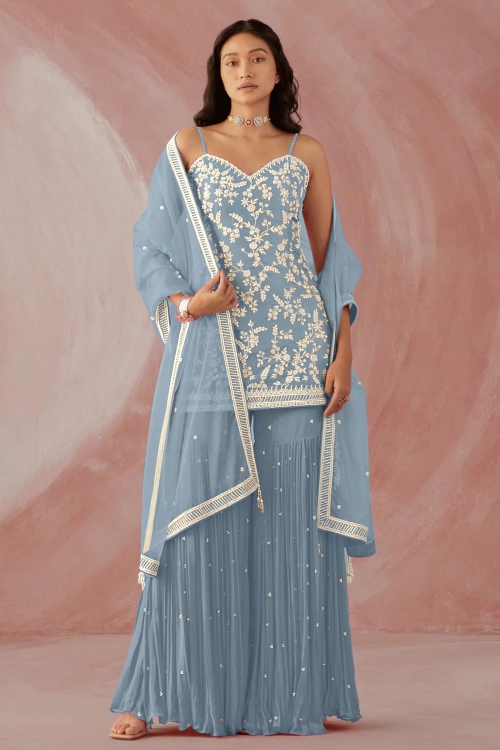Georgette Embroidered Sharara Suit