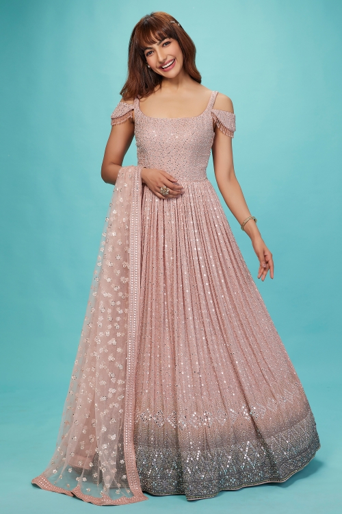 Light Pink Georgette Applique Worked Suit
