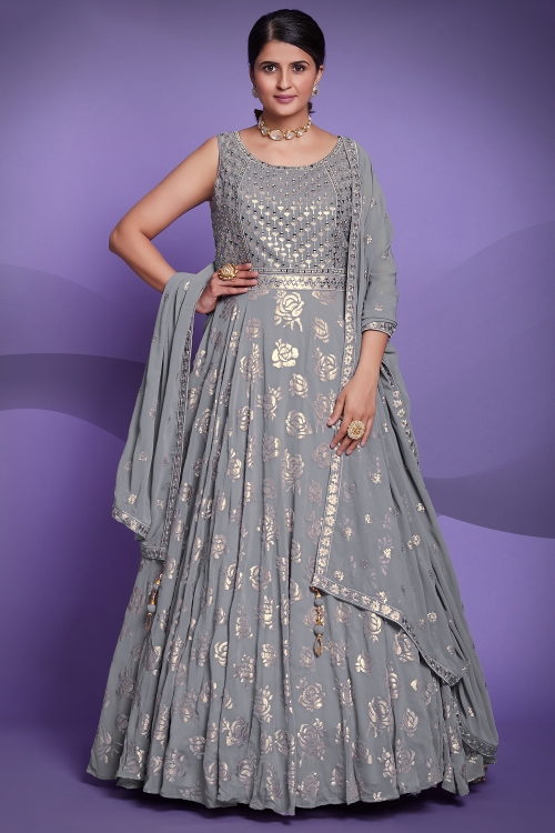 Sequinned Anarkali Suit with Dupatta in Georgette