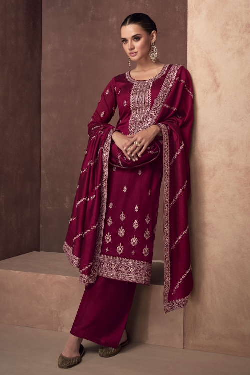 Embroidered Straight Cut Suit in Art Silk