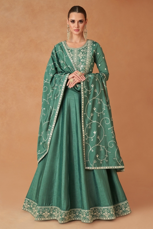 Teal Green Art Silk Sequinned Anarkali Suit