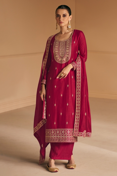 Art Silk Sequin Embroidered Straight Cut Palazzo Suit