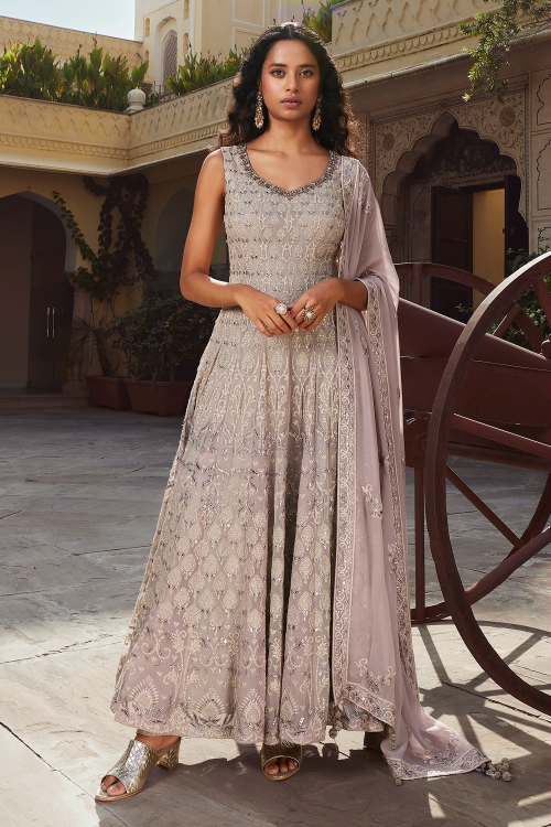 Dusty Pink Georgette Embroidered Anarkali Suit
