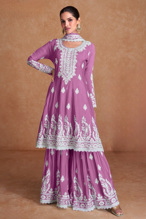 Art Silk Dori Embroidery and Pearl Worked Sharara Suit