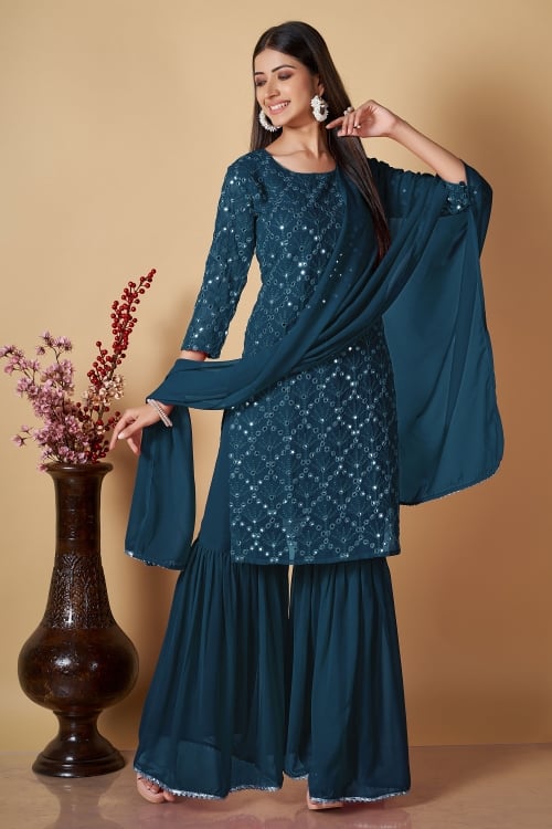 Georgette Applique Embroidery Sharara Suit