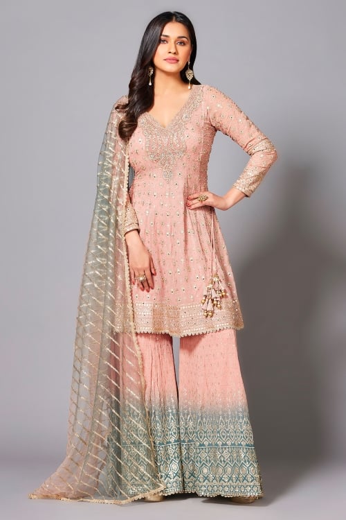 Light Pink Georgette Mirror and Sequin Worked Palazzo Set