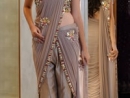 Taupe Raw Silk Fancy Crop Top Palazzo with Attached Dupatta - pskdde2503