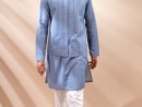 Light Blue Silk Kurta Pajama with Mirror Worked Jacket - mndg2238