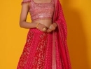 Pink and Red Georgette Flared Sequinned Lehenga - ccdj2252