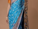 Azure Blue Gaji Silk Traditional Bandhej Saree with Embroidered Border and Pallu - psaeh3081