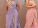 Pink Draped Sharara Saree in Georgette with Cutdana Worked Blouse - psaei3270